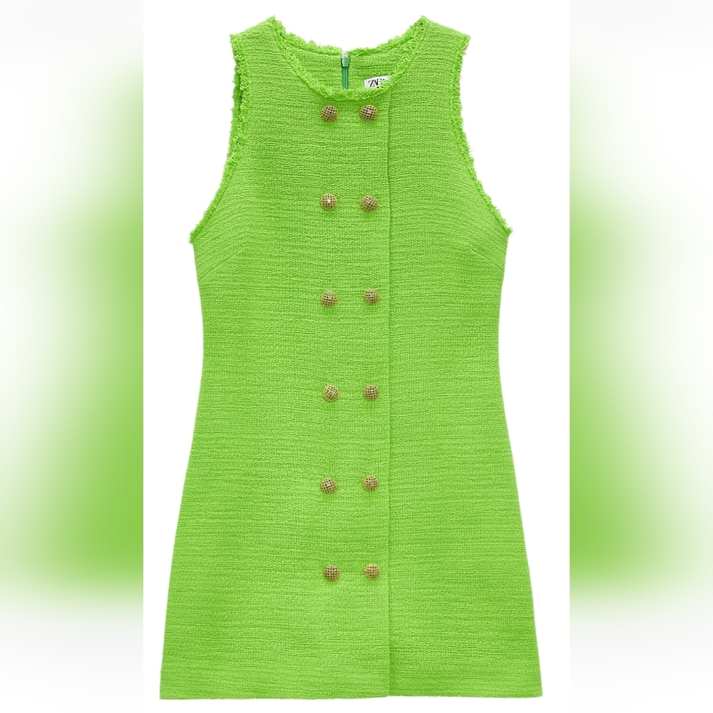 Zara weave dress with gold buttons